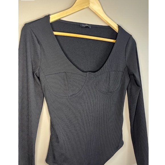 DYNAMITE | Ribbed Black Bustier Long Sleeve Bodysuit (size small) - Picture 1 of 3